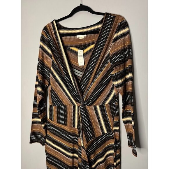 NWT Anthropologie Dress Womens Size XL Brown Striped Deep V-neck Long Faux Wrap - Picture 2 of 9